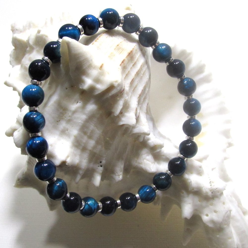 Peacock Blue Tiger's Eye Gemstone Bracelet